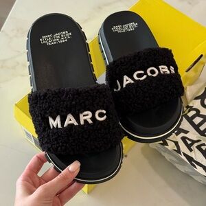 Marc Jacobs Black and White Logo Slide Sandals